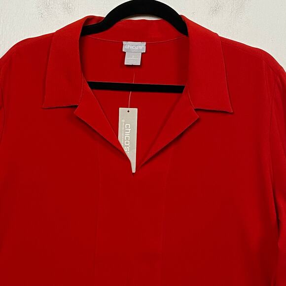 Chico’s Women's Red Long Sleeve Tunic Blouse Top Gold Chain Trim Size 16/18 NWT - Picture 2 of 14